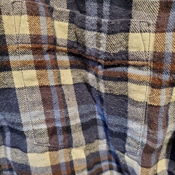 American Heritage Flannel Shirt Mens Large Slim Fit Button Down Plaid Blue Brown - Picture 8 of 10
